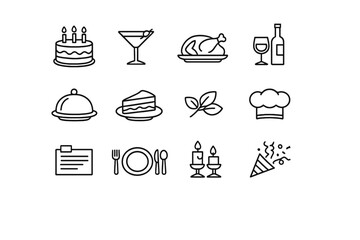 Special Occasion Icons. Special Occasion Recipes. Line outline icon set of special occasion recipes: cake,
