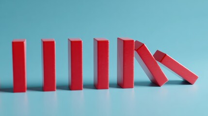 Preventive action red icon stops domino fall to safeguard team performance standards