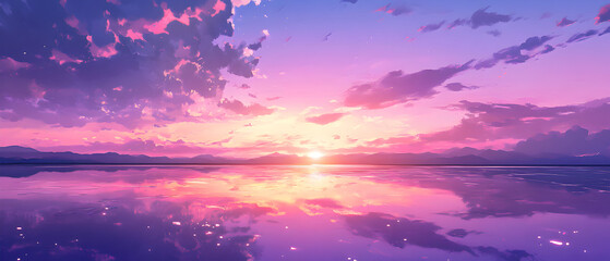 Obraz premium Vibrant pink sunset over vast salt flats landscape