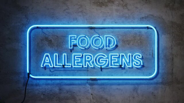 Neon sign for "food allergens".