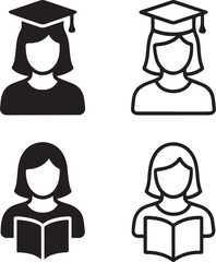 Isolated women education icon, female learning book and cap symbol, education knowledge vector, minimal illustration, women academic empowerment branding, learning success vector design