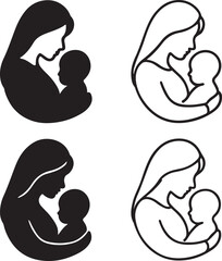 Isolated mother and child silhouette icon, caring mother holding child vector, maternal love family illustration, minimal design, family empowerment branding, parent child nurturing vector