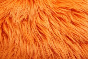 Vibrant orange fur material forms a captivating background, showcasing a remarkably soft, fluffy texture. This abstract fabric pattern presents a delightful, luxurious tactile experience, ideal for cr