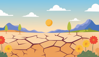 Global Warming: A parched landscape, reflecting the impact of climate change with cracked earth, depicts the severity of environmental degradation and the urgency for action