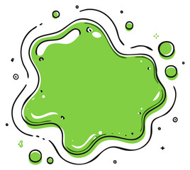 Hand-drawn green blot with doodle elements - abstract fluid shape, creative spot