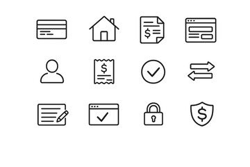 Billing Icons Grid. Billing Information. Line outline icon set of billing information: credit card, billing