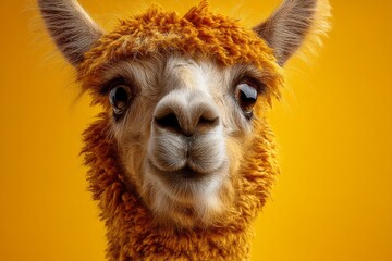 Obraz premium Alpaca looking directly at camera, showing soft textured fur and domestic animal characteristics