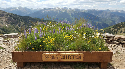Spring flower collection display amidst majestic mountains nature photography scenic view vibrant environment