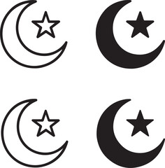 Isolated Ramadan moon star silhouette icon, Ramadan crescent moon with star vector, Islamic festival night illustration, Muslim holiday minimal design, Ramadan celebration branding, moon star vector