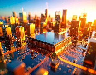 Abstract Technology Concept of Integrated Circuit City