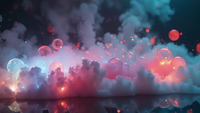 Ethereal Mist with Colorful Spheres in Dreamlike Atmosphere