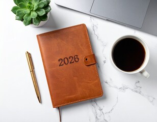 Productivity and Goal Setting Concept for 2026 Workspace