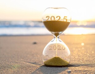 New Year 2026 Concept with Golden Hourglass and Flowing Sand