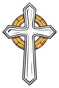 Stylized Celtic Cross with Golden Ring Accent
