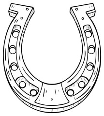 Classic horseshoe line art drawing symbolizing luck and good fortune traditional western object