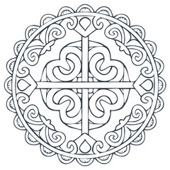 Fototapeta premium Elegant intricate circular mandala design with swirling patterns and a central cross for decorative art