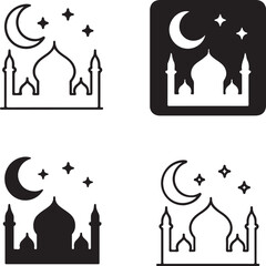 Isolated Ramadan night sky silhouette icon, Ramadan night sky crescent moon, Islamic night stars vector, festive Ramadan minimal illustration, Muslim celebration branding, night sky design