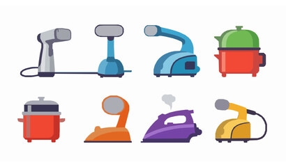 Playful Cartoon Steamer Vector Icons Set for Home, Kitchen, and Clothing Care