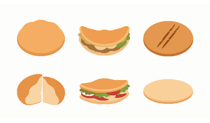 Cartoon Pita Bread Vector Icons Set for Web Design and Food Illustrations