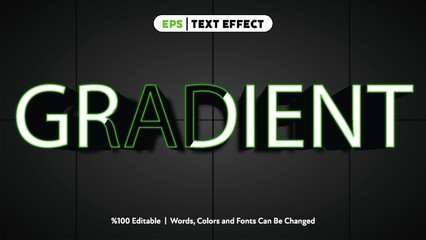 Neon green glowing gradient text effect with dark shadow background and black tiled surface flat design typography close up vector art