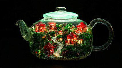 Traditional ceramic teapot and porcelain teacup with hot tea beverage isolated on a white background kitchen pottery
