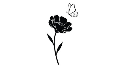A delicate flower and butterfly illustration in a minimalist black and white style © CreativeAlim02