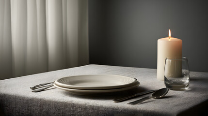 anti-valentine, post-valentine, solo dinner, table for one, empty table, loneliness, minimalism, candlelight, single life, reflection, sadness, solitude, dinner setting, moody, empty plate