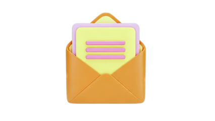 3D Orange Envelope with Yellow Letter and Pink Lines