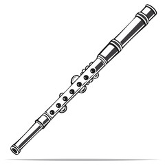 Fototapeta premium Elegant woodwind instrument in vector illustration: Flute artistry in linear monochrome detail