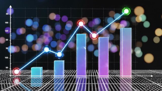 Digital growth chart with abstract bokeh background and futuristic grid