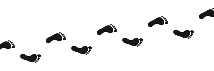 Minimalist black footprints pattern walking diagonally across white background vector flat design seamless tile illustration simple monochrome track theme