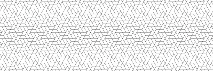 Geometric black and white abstract pattern with interconnected triangles and hexagons seamless background vector art design with thin lines and intricate repeating shapes