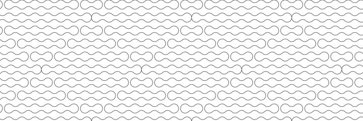 Minimalist black and white seamless abstract wavy pattern vector art with hand drawn irregular stroke lines creating flowing organic design in horizontal layout