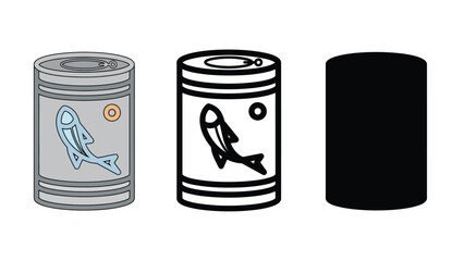 An illustration of three cans with fish labels in different design styles