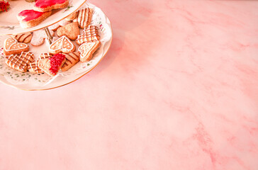  Valentines   back ground  with  heart shaped  cookies  left  top corners   romantic  copy  space