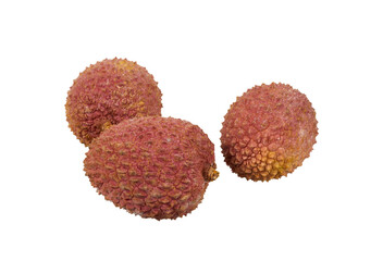 three lychee fruits isolated on white or transparent png