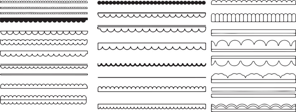 Scalloped edge borders and dividers. Simple hand drawn scalloped border vector collection eps