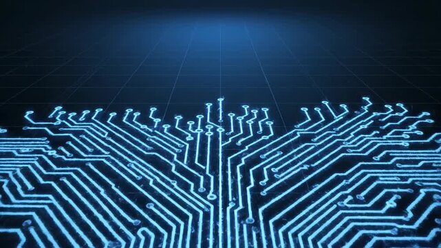 Glowing blue digital circuit board pattern abstract background