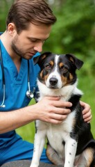 A veterinarian examining a dog&rsquo;s mouth outdoors, illustrating routine pet health checks, parasite prevention, and professional veterinary care.
