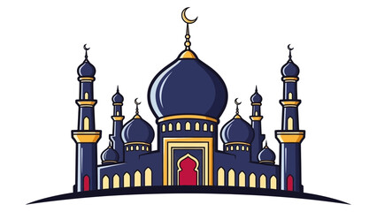 Illustrated mosque with domes and minarets Vector