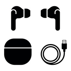 Wireless earbuds and charging accessories Vector