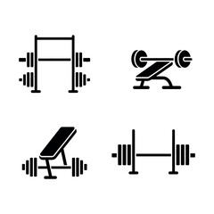 Set of simple gym equipment icons in black and white Vector