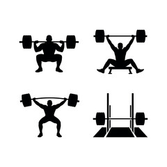 Weightlifting exercises silhouettes with barbell Vector