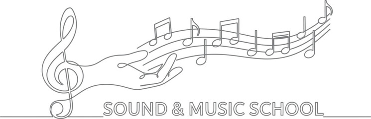Hand gracefully presenting musical notes and a treble clef sound music © CreativeAlim02
