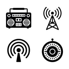 Radio broadcasting icons set Vector