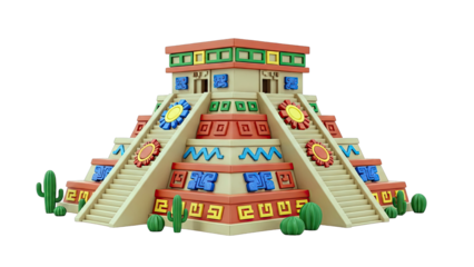 Stylized Maya Pyramid with Cacti
