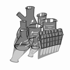 様々なガラスの実験器具の集合イラスト