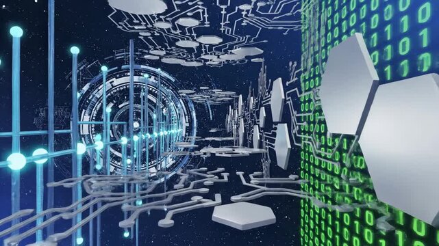 Digital network abstract background with binary code and circuits