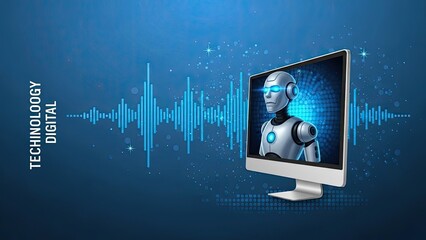 Digital technology robot display on computer monitor