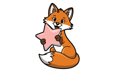 Fototapeta premium Playful Orange Cartoon Fox Holding a Pink Star Character Illustration for Children